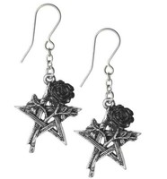 Alchemy Gothic Ruah Vered Ohrringe Pentagramm Schwarze Rose Paar Surg Haken E402