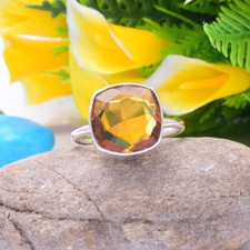Atemberaubende Citrin Topas Edelstein 925 Sterlingsilber Handmade Ring All Größe