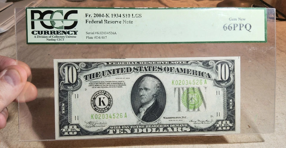 PCGS FR. 2004-K 1934 $10 BILL LGS FEDERAL RESERVE NOTE GEM NEW 66PPQ K02034526A  - Image 3 of 4
