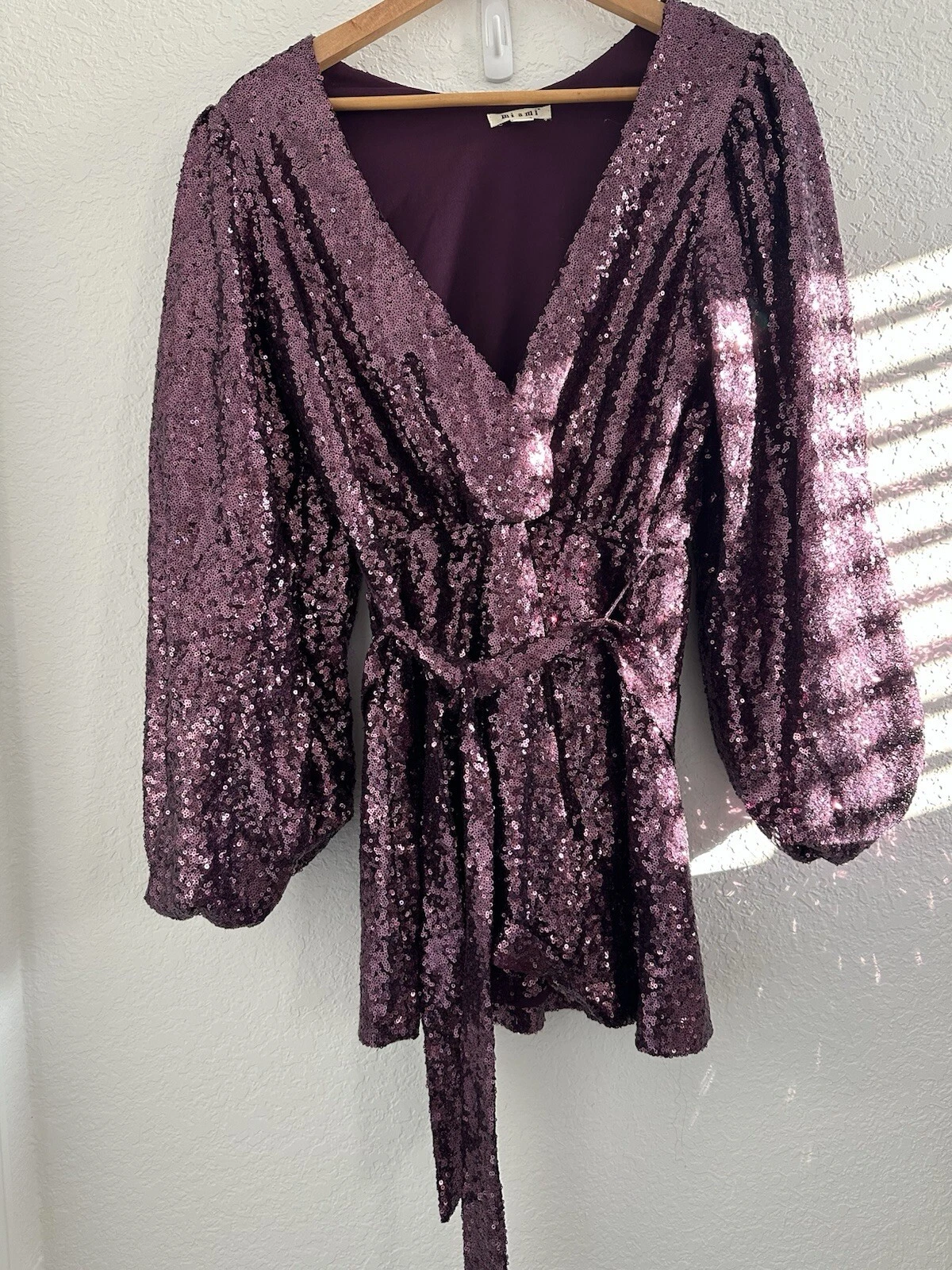 VALENTINO Mini abito Miami Aliah paillettes cravatta vita M viola collo alto Barbie fata * difetto