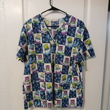 Women  s Size L Peaches Uniform Scrub Top Snowman Medical Uniform Theme
