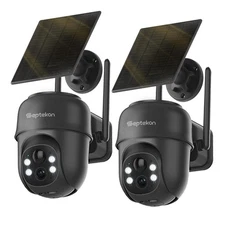 2K Solar Security Cameras Wireless Outdoor 2 Pack, 360°PTZ Battery Powered Ou...