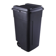 Rubbermaid 50 gal Roughneck Wheeled Plastic Garage Trash Can with Lid, Black