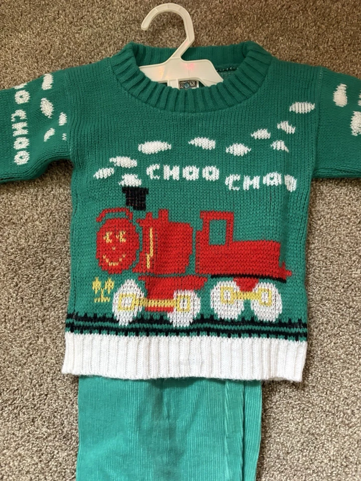 Conjunto Suéter Tren Caja Juguete Años 80 De Colección 12 M Nuevo de Lote Antiguo Traje de Bebé de Vacaciones RARO Nuevo Foto 3 de 4