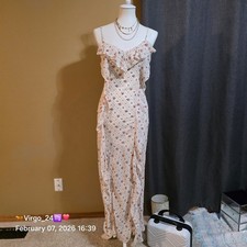 FOREVER 21 Floral Ruffle Sleeveless Maxi Dress V-Neck Ivory Pink Chiffon S