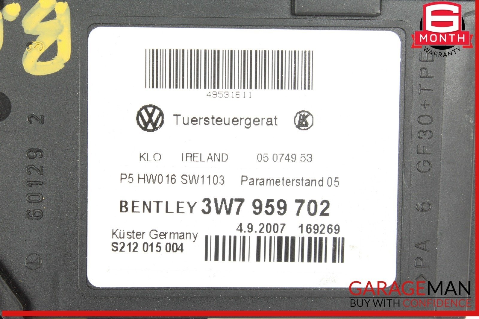 07-18 Bentley Continental GTC Front Right Passenger Side Window Regulator Motor