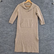 Neiman Marcus Dress Large Cashmere Knit Cozy Midi Beige Collared Travel Preppy