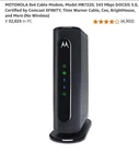 MOTOROLA 8x4 Cable Modem, Model MB7220, 343 Mbps DOCSIS 3.0