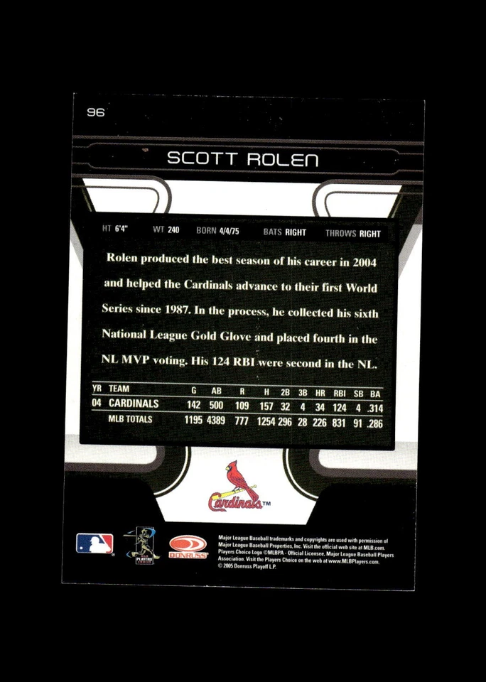2005 Donruss Zenith Museum Collection #96 Scott Rolen St. Louis Cardinals - Image 2 of 2