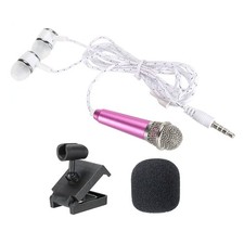 Mini Portable Voice Microphone Microphone Pink Red with Earphone, Stand 1pc