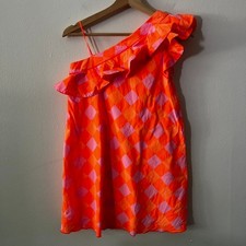 Little Marc Jaobs Cotton Ruffle Neck Shift Dress Orange Pink size 10