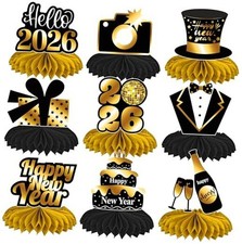 2026 New Year Eve Honeycomb Centerpieces Black Gold New Year Table Decorations