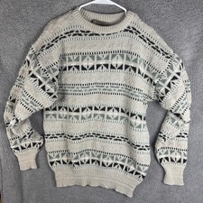 Vintage Portland Sweater Co By Jantzen Sweater Mens XL Beige Geometric USA 80s
