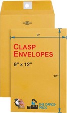 Clasp Envelopes, 9" x 12" Gummed Flap With Metal x 12", brown