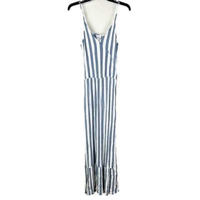 Ichi Dress Women's M Blue White  Maxi Dress Tiered Sundress Stripes Cottage