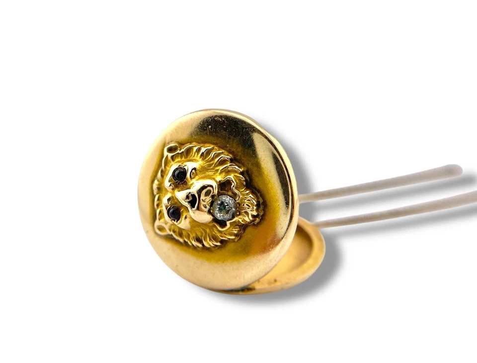 Colar pingente medalhão leão diamante europeu antigo ouro amarelo 14k Art Deco - Imagem 4 de 4