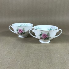 Pair of Royal Grafton Fine Bone China Pink Rose Soup Cups 1802