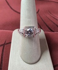 Vintage Art Deco Round Moissanite Filigree Sterling Silver 925 Ring Size 9