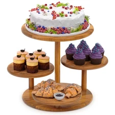 HURZMORO 4 Tier Round Cupcake Tower Stand for 50 Cupcakes,Wood Cake with Tiered