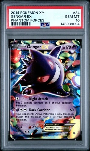 2014 POKEMON XY PHANTOM FORCES #34 GENGAR EX PSA 10