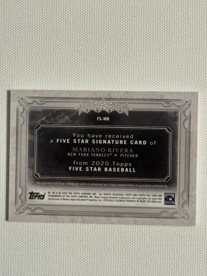 2020 Topps Five Star Auto Mariano Rivera Auto 5/5 - Image 2 of 2