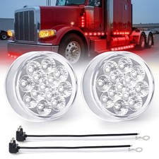 2Pcs 2.5 Mini Round LED Marker Lights 13 Diodes 2 Pcs Clear Lens Red