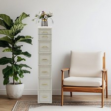 7-Drawer Modern Green Slim Storage Organizer Narrow Bathroom Drawer Cabinet