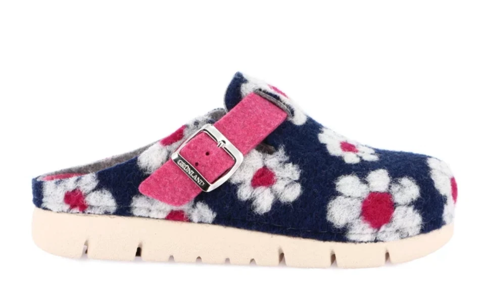 Sandali ciabatte Grunland HATE CI1458 lana cotta blu rosa bianco zeppa 4 cm - Immagine 2 di 4