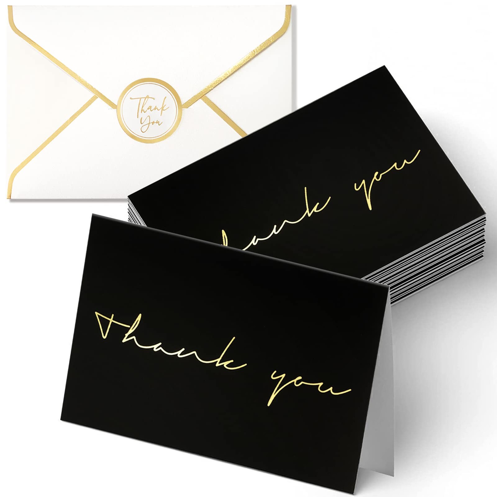 40 Thank You Cards, Black and Gold Foil 4 x 6 inches, Cards