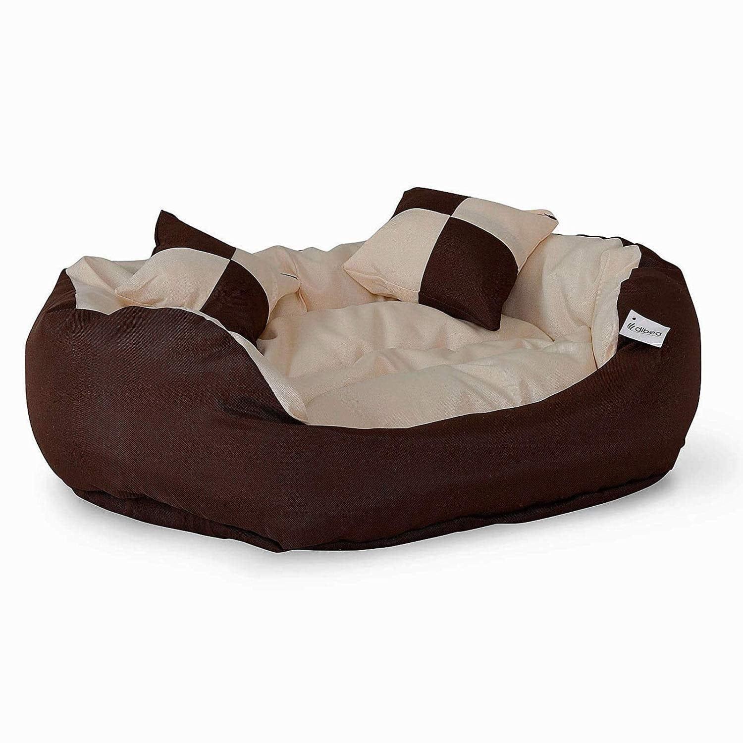 Canapé pour chien déhoussable en tissu robuste marron et beige avec finitions soignées