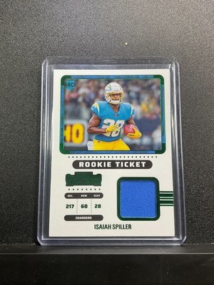 2022 Panini Contenders Isaiah Spiller #RTS-ISP Green Rookie Ticket Patch Charger