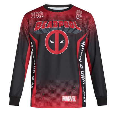Deadpool Men s Size XL (46/48) Long-Sleeve Tag-Free Red & Black Graphic Tee