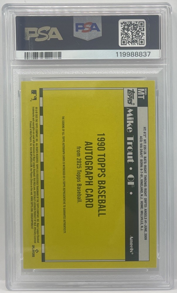 2025 Topps Mike Trout 1990 Baseball Auto Autograph #90AU-MT Angels PSA 8 AUTH view 2