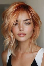 Short Peach Copper Balayage Wave Wigs Dark Roots 100% Human Hair Lace Front Wigs