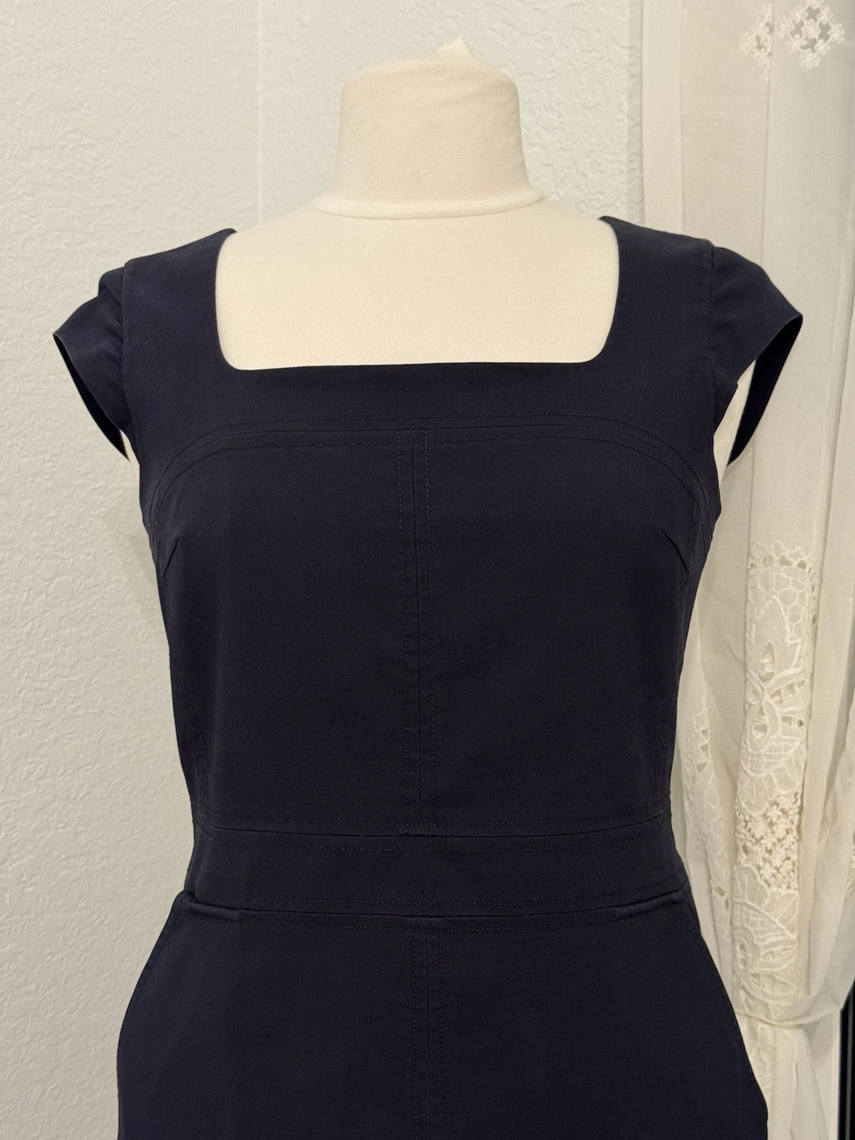 Abito tubino donna Tory Burch blu navy senza maniche con zip posteriore taglia 4 us intime ottimeioni cond