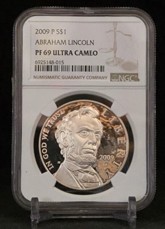 2009 P ABRAHAM LINCOLN - $1 - BOTH NGC MS69 & PF69 UC - SILVER COIN /w OGP - SET - Image 3 of 4