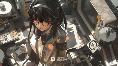 Anime girls digital art artwork portrait t5 black hair Playmat Game Mat Desk