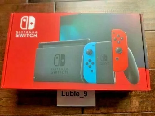 Nintendo Switch with Neon Blue and Neon Red Joy Con