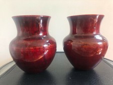 Pair of Beautiful Red Wooden Hand-Crafted Decorative Vases GREAT COLOR