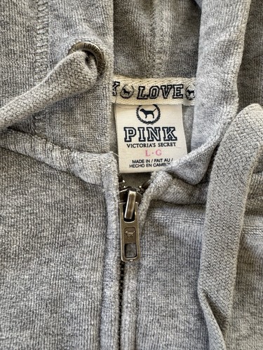 Vintage Pink Victorias Secret Gray Velour Silver Sequin Track Suit Hoodie S/L - Picture 15 of 21