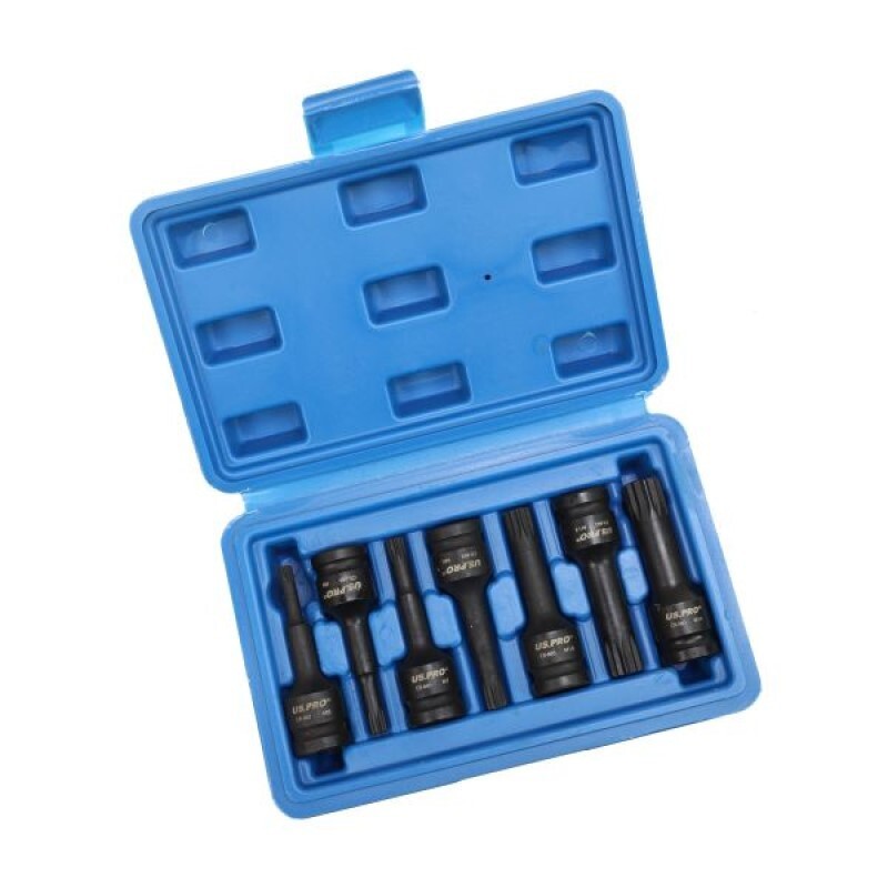 US PRO 7pc SPLINE BIT IMPACT SOCKET SET M5 M6 M7 M8 M10 M12 M14 3/8"" Drive