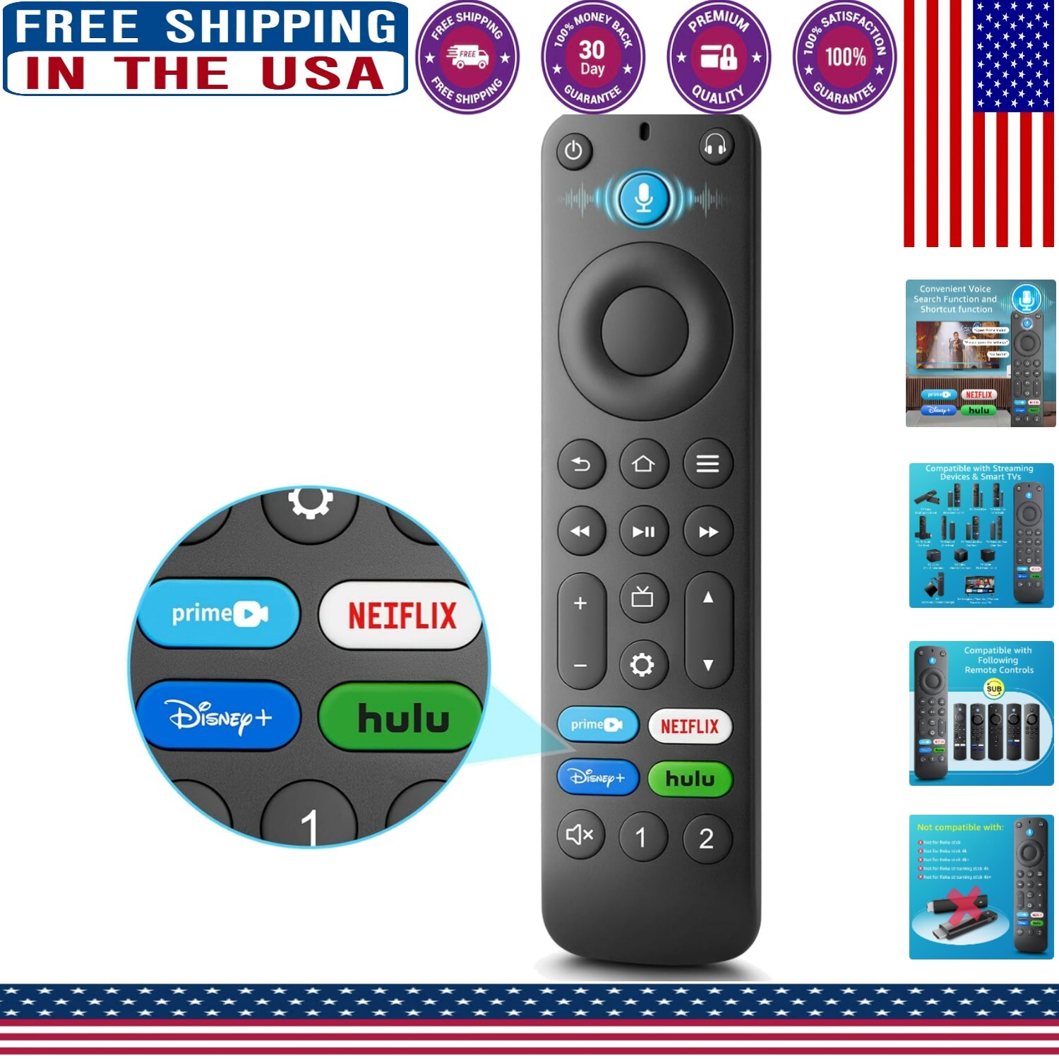 Smart TV Remote Control with Voice Search & Custom Buttons for Easy Navigation