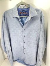 Robert Graham Shirt Men Sz XL Blue Geometric Long Sleeve Button Flip Cuff Cotton