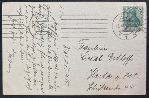 1915 Kiel Germany Map Picture Postcard Cover To Heive Hindenburg Wichse - Picture 2 of 2