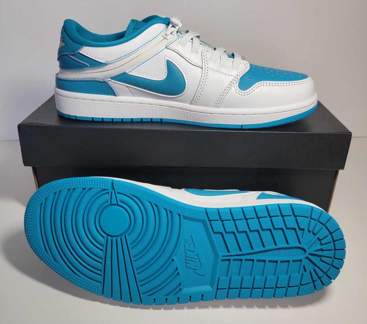 Jordan 1 Low Flyease Shoe Men's US 9 White Celestial Gold Aquatone