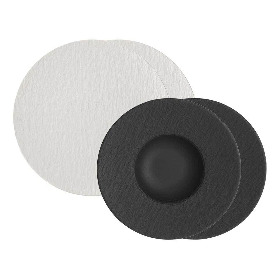 Villeroy & Boch Manufacture Rock Pasta Set weiß schwarz 4-teilig Teller-Set tief