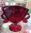 Fenton Art Glass Ruby Red Dolphin Head Stretch Glass Vase VINTAGE RARE 1920S