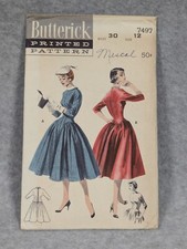 Vtg 1950's Bodice Dress Sewing Pattern Butterick 7497 Size 12 Bust 30 UNCUT