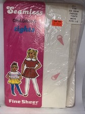 Vintage Children  s Tights Fine Sheer Brand White With Pink Ice Cream Size 1-3