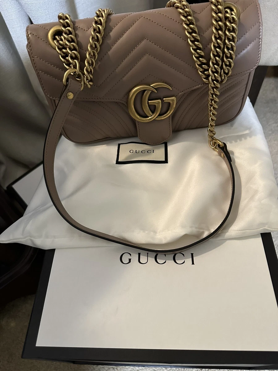 Gucci Marmont Small Matelasse Shoulder Bag in Dusty Pink - Bags